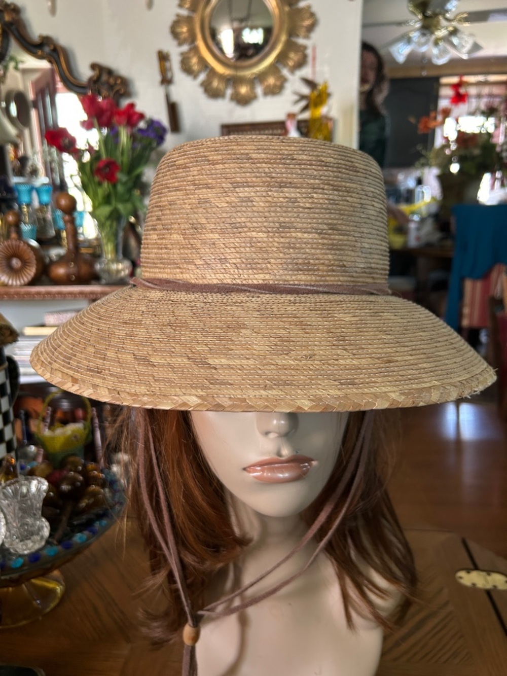 Vintage Straw Sun Hat with Chin Cord - Picture 2 of 10